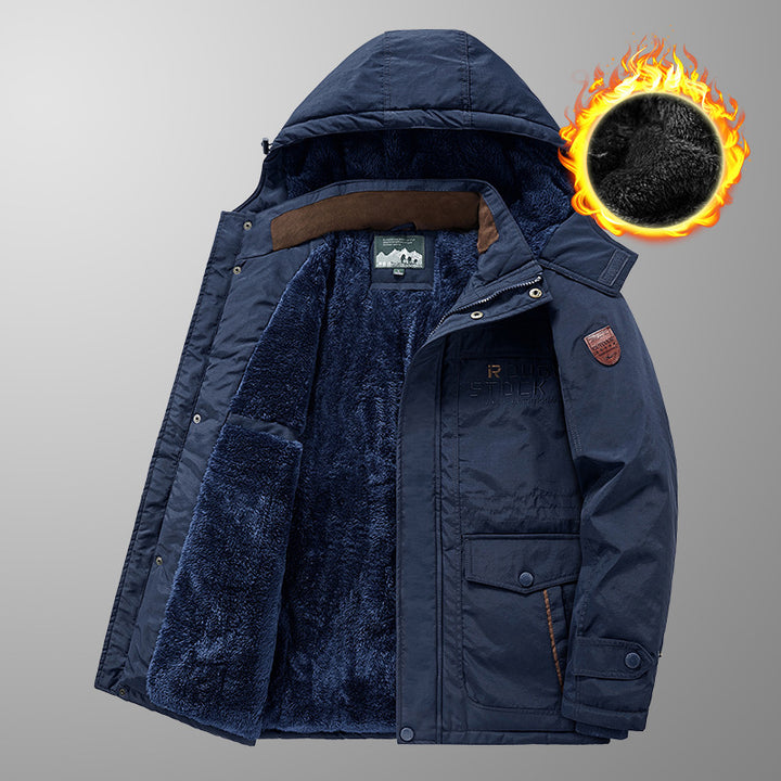 Herren wärmender gefütterter Kapuzenparka mit durchgehendem Teddyfleecefutter und Utility‑Taschen Echoarchiv