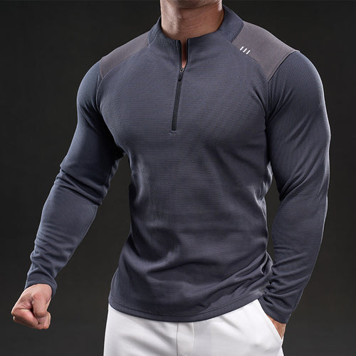 Herren Atmungsaktives Funktions-Langarmshirt mit kurzem Reißverschluss und Slim‑Fit – Marzano