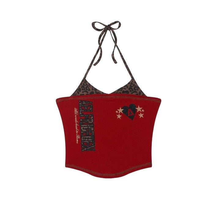Damen Bunt bedrucktes Crop-Top mit Halterneck Echo Archiv