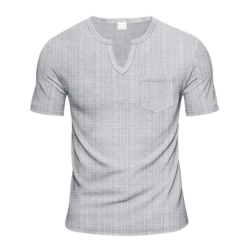 Herren Kurzarm V-Ausschnitt T-Shirt mit Brusttasche Echoarchiv