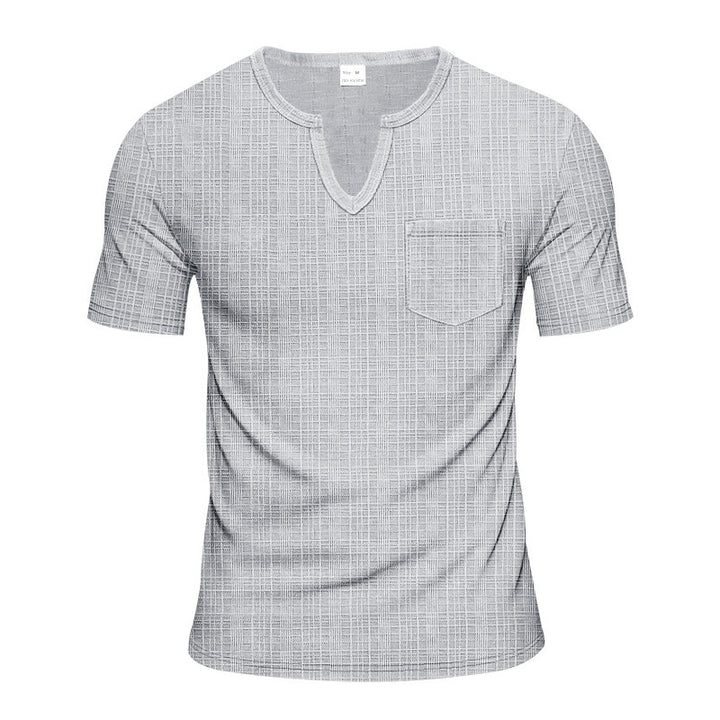 Herren Kurzarm V-Ausschnitt T-Shirt mit Brusttasche Echoarchiv
