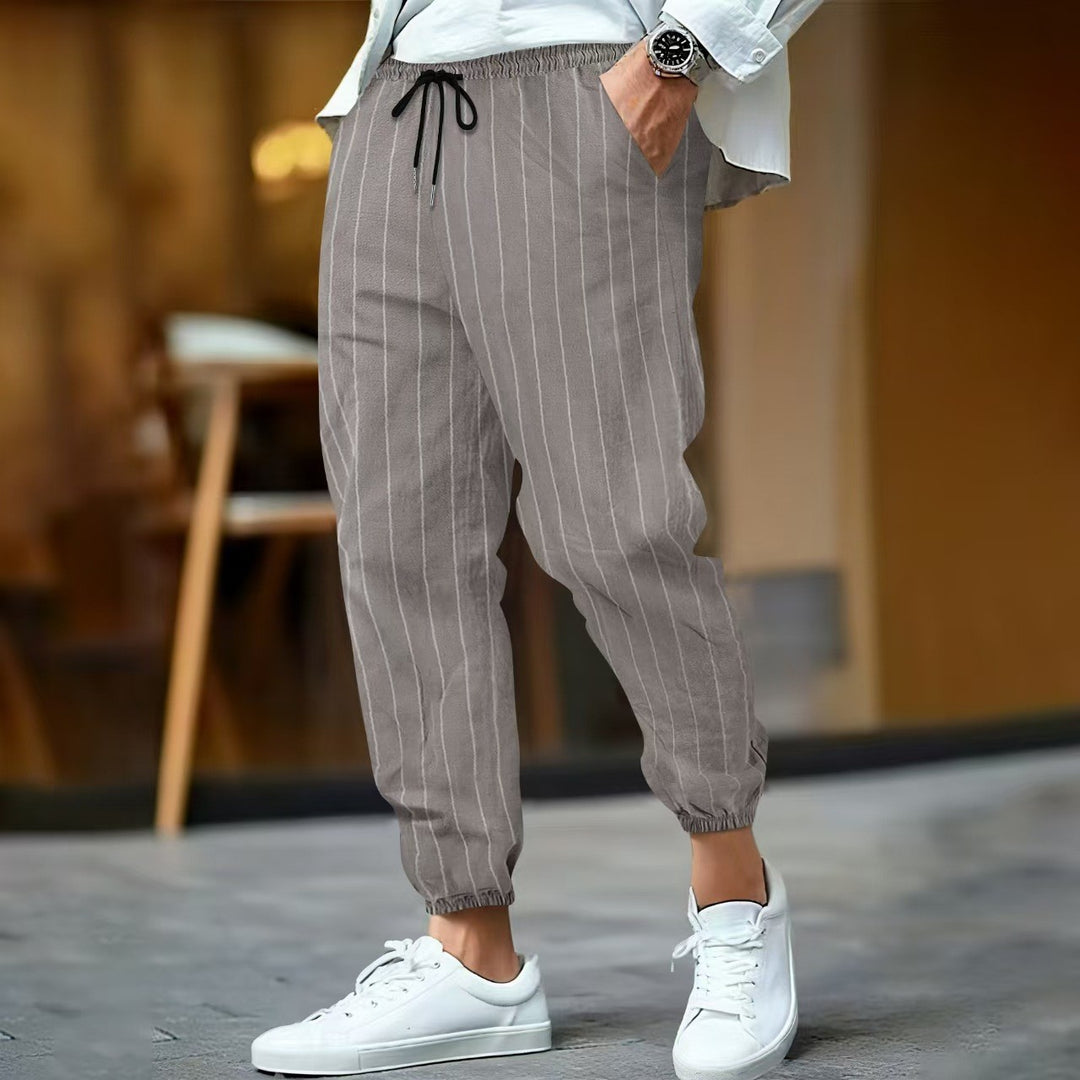 Herren lässige Freizeithose im modischen Streifenlook mit elastischem Bund und praktischen Taschen Echoarchiv
