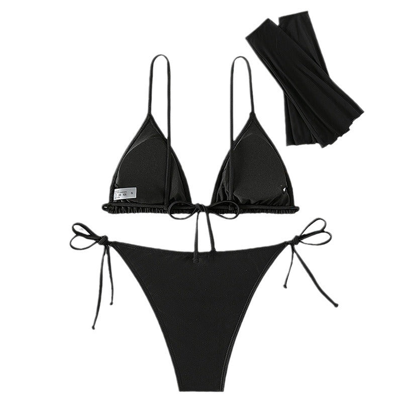 Damen Triangel-Bikini-Set mit transparenten Ärmeln und Blumenakzent Echo Archiv
