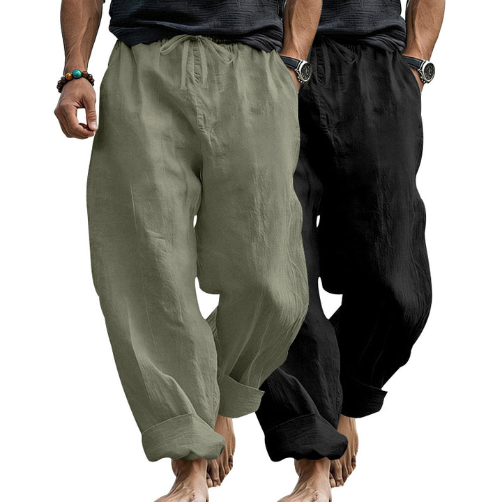 Herren Leinenmix-Loungehose mit elastischem Bund, Kordelzug und lockerer Passform Echoarchiv