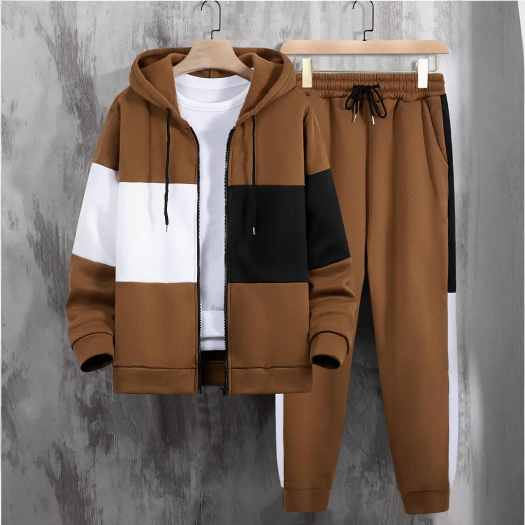 Herren Sportliches Freizeitanzug-Set mit kontrastierenden Farbpaneln und praktischen Taschen Echoarchiv