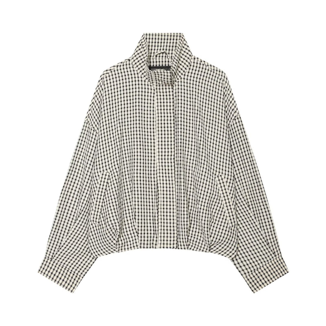 Damen Oversized Karo‑Jacke mit Stehkragen und gerafftem Saum Echo Archiv