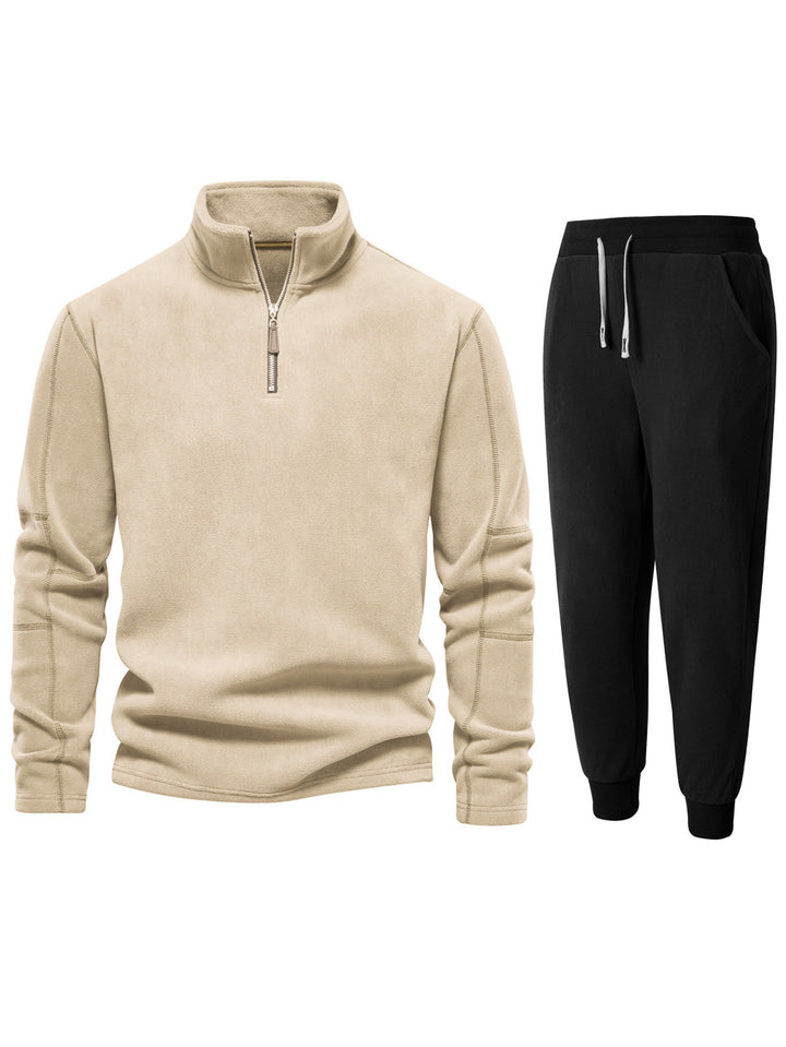 Herren Fleece-Oberteil mit kurzer Reißverschluss und bequemen Jogginghosen Echoarchiv
