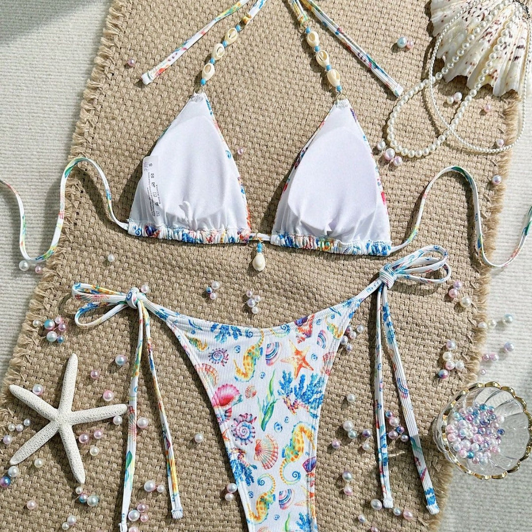 Damen Triangel-Bikini mit handgefertigten Muschelverzierungen Echo Archiv