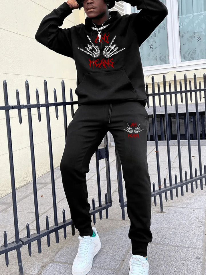 Herren Hoodie und Jogginghose Set mit auffälligem Skelettmotiv Echoarchiv
