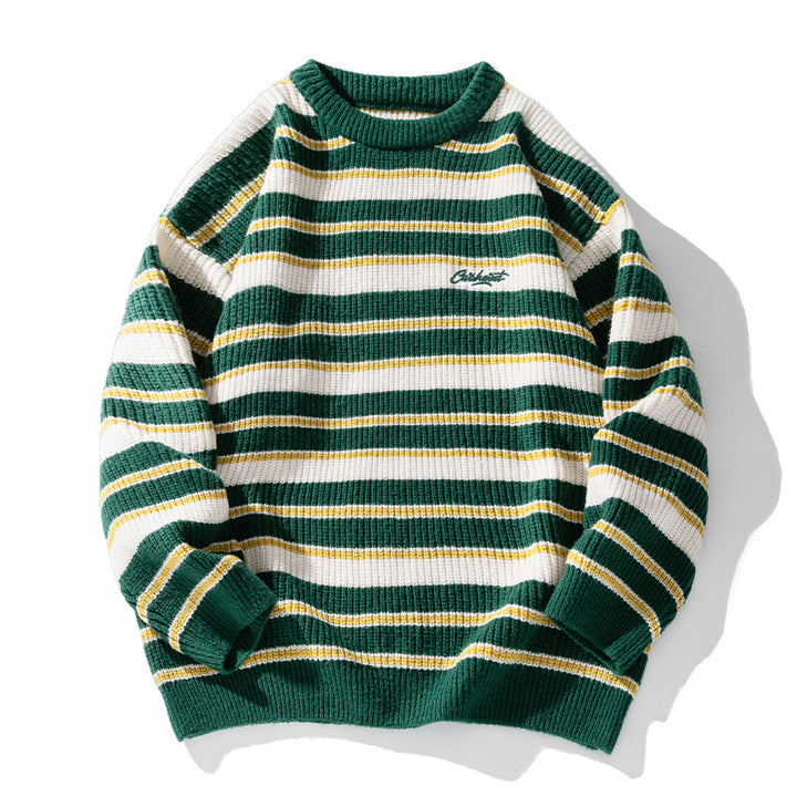 Unisex Gestreifter Grobstrick-Pullover mit Rundhalsausschnitt und Relaxed‑Fit Echo Archiv