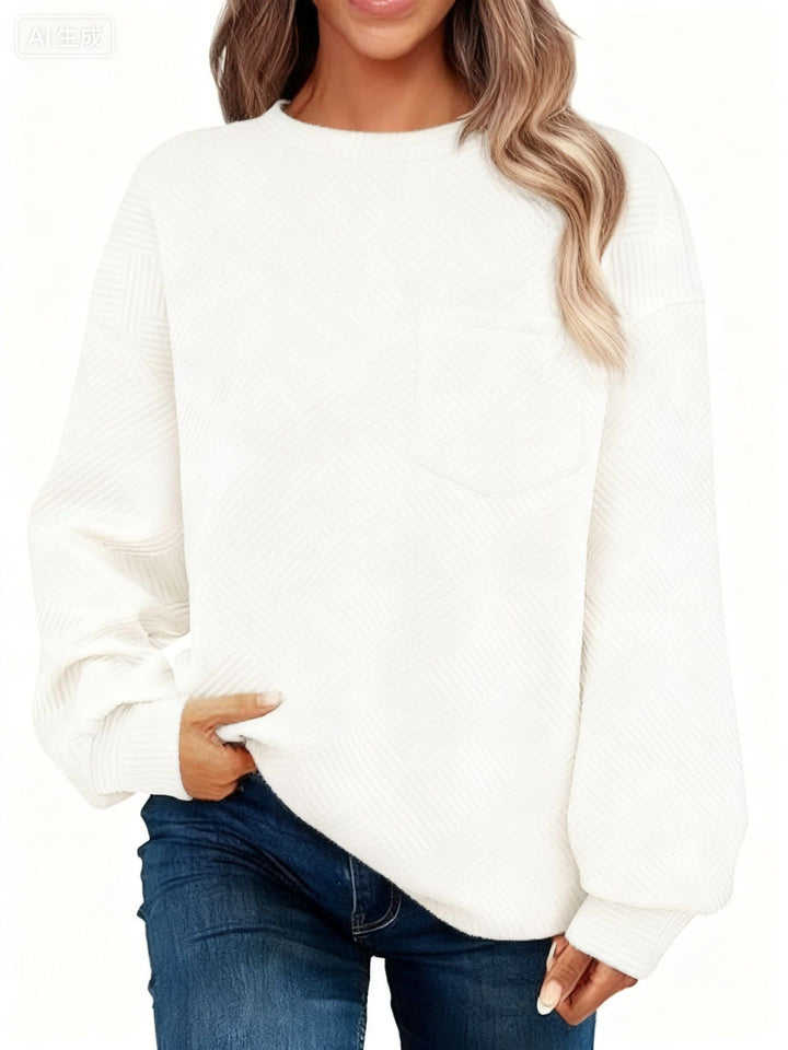Damen Oversize Strukturstrick-Pullover mit Brusttasche Echoarchiv