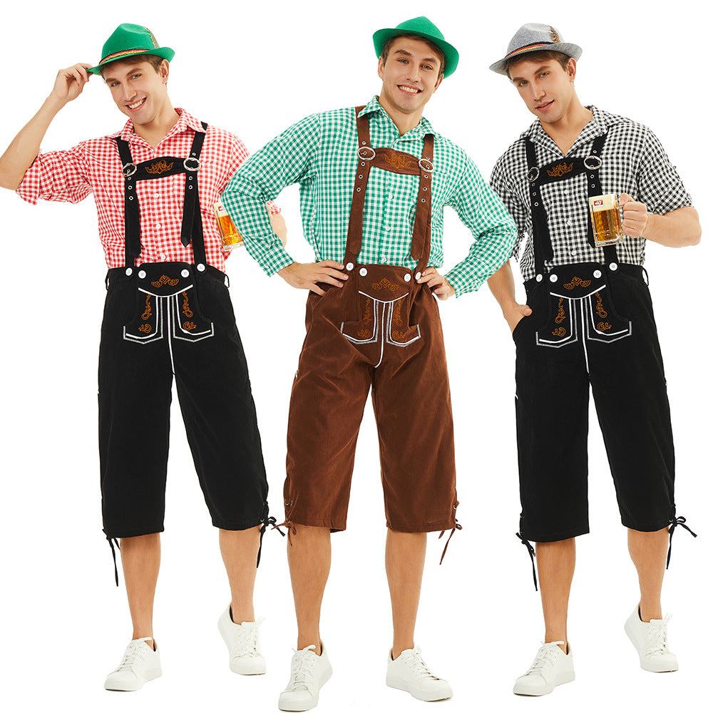 Herren nan traditionelle bayerische Trachtenlederhose knielang mit bestickten Hosenträgern Echo Archiv