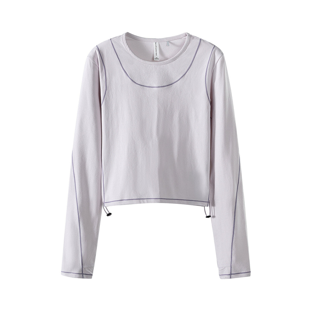 Damen Leichtes cropped Layering-Longsleeve mit Mesh-Ärmeln, Kontrastnähten und Kordelzug Echoarchiv