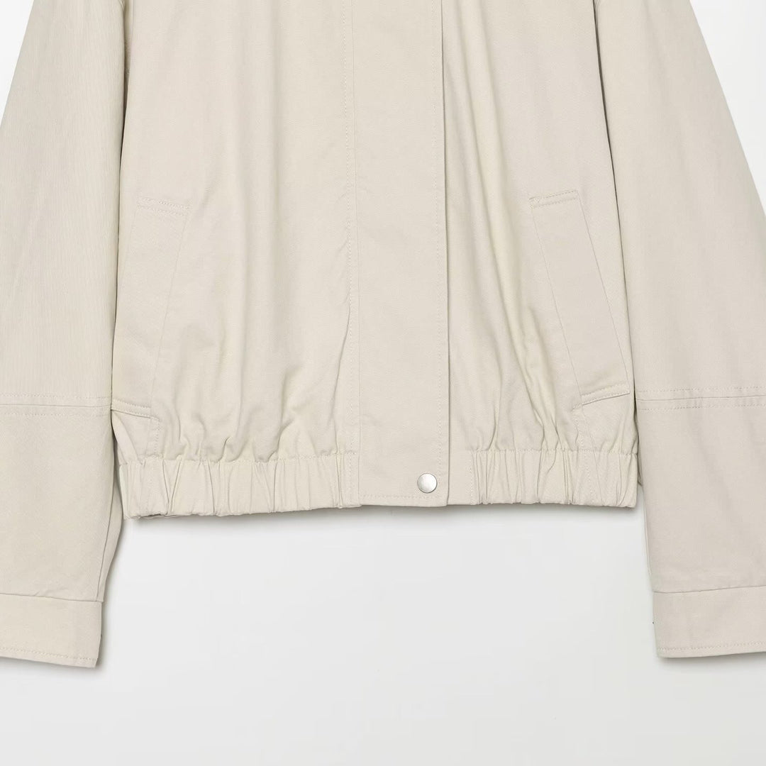 Damen Oversized Blousonjacke mit hohem Rippkragen, Druckknopfleiste und elastischem Saum Echoarchiv