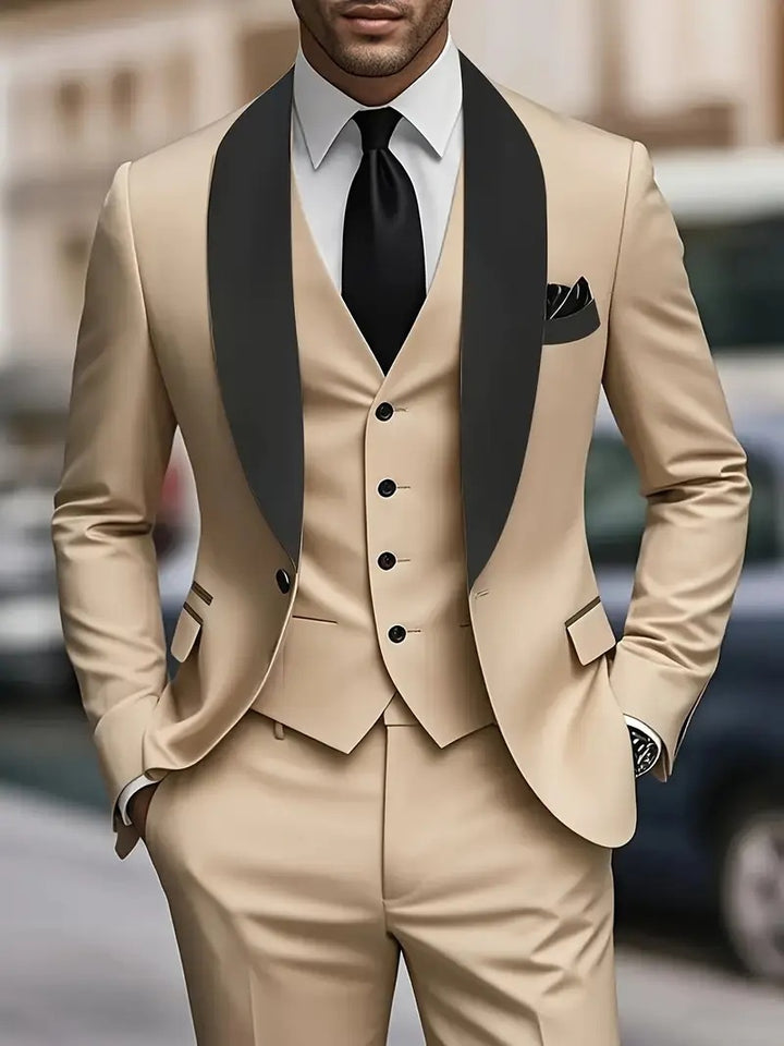 Herren elegantes dreiteiliges Anzugset mit satinierter Weste Echoarchiv