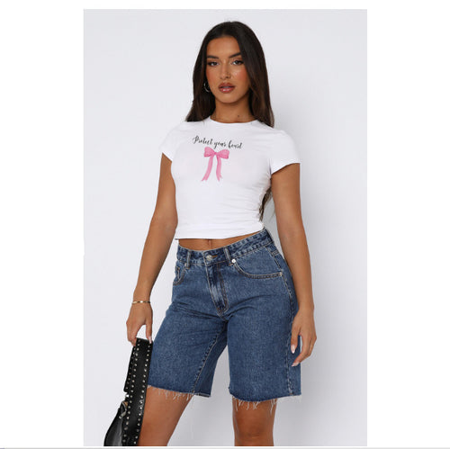 Damen bequemes Crop-Top mit modischem Druck Echo Archiv