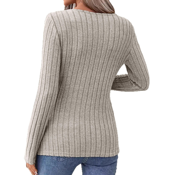 Damen Geripptes Longsleeve-Tunika mit V-Ausschnitt und seitlichen Zierknöpfen – Avérine