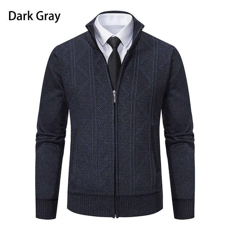 Herren modische Strickjacke mit strukturiertem Zopfdesign und hoher Stehkragen Echoarchiv