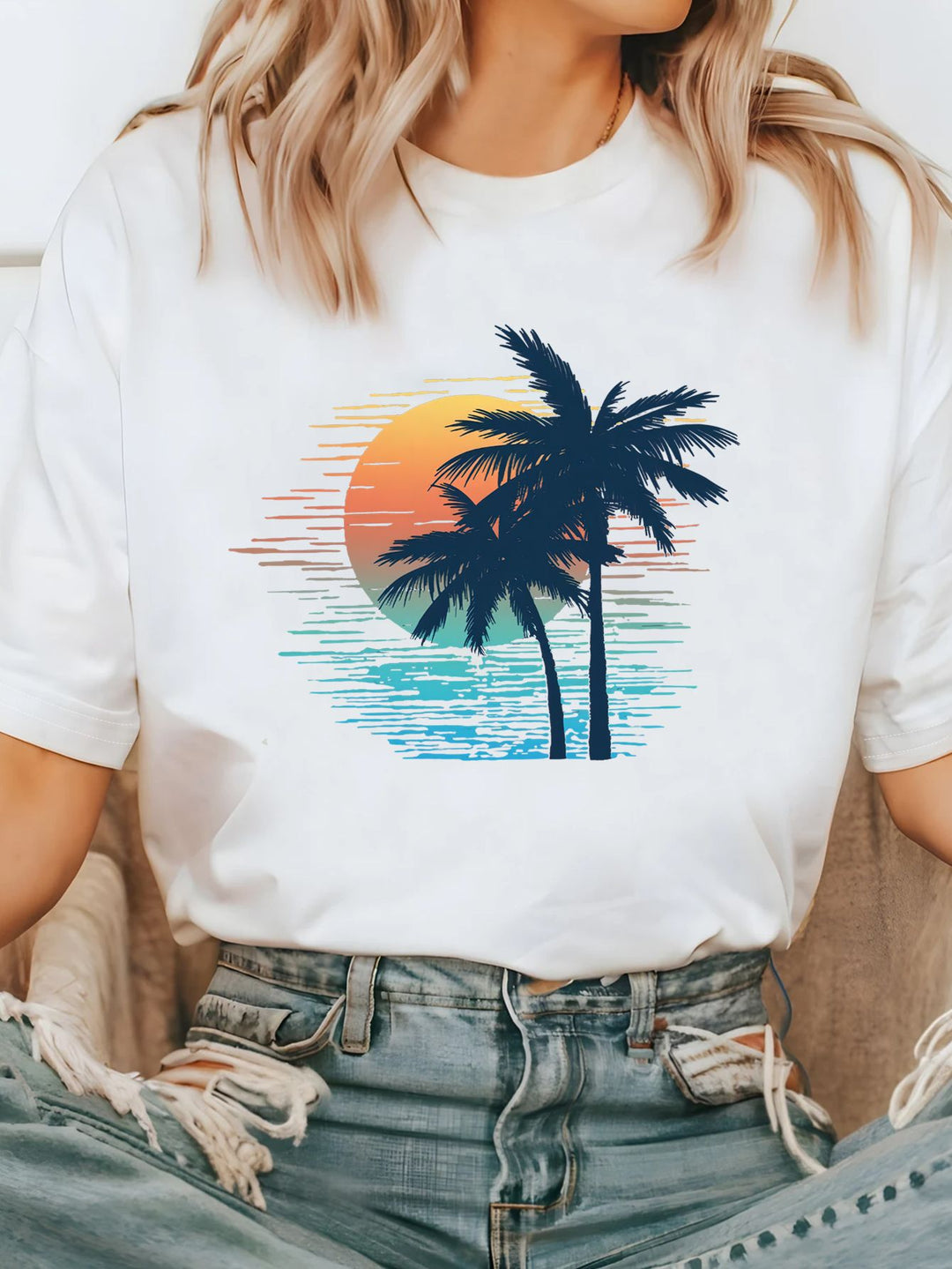 Damen T-Shirt mit kreativem Grafikdruck und luxuriösen Paillettenakzenten Echo Archiv