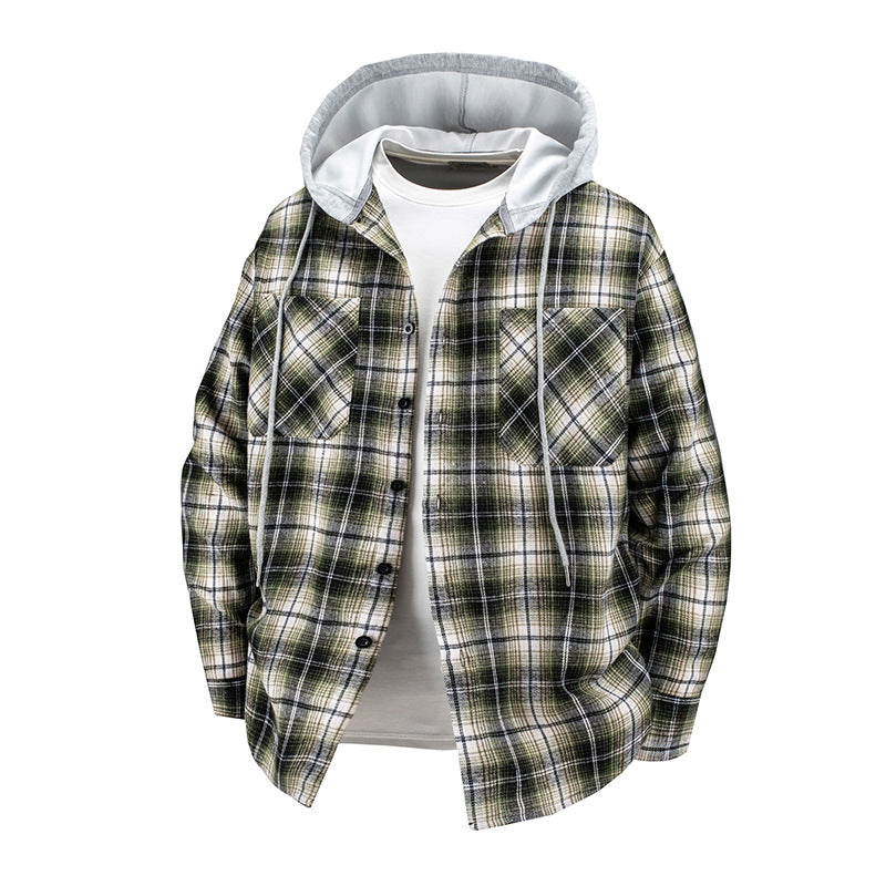 Herren -Layered-Flanell-Overshirt mit angenähter Kapuze und Brusttaschen Echo Archiv