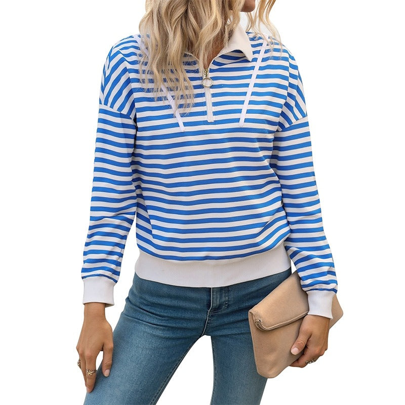 Damen Lässiger Streifenpullover mit Reißverschluss Echo Archiv