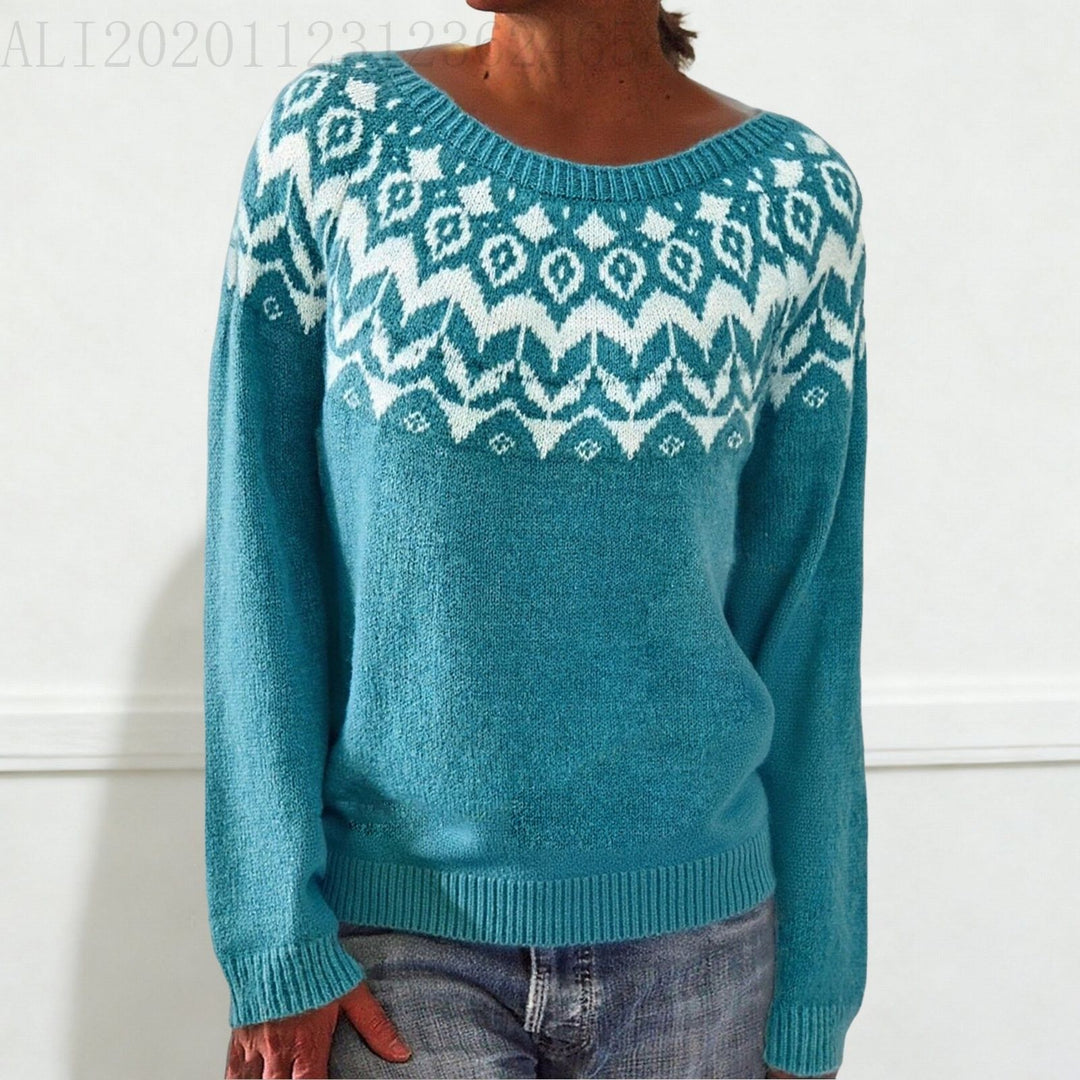 Damen nan Norwegerpullover aus Wollmix mit Rundhalsausschnitt und traditionellem Fair-Isle-Yoke Echo Archiv