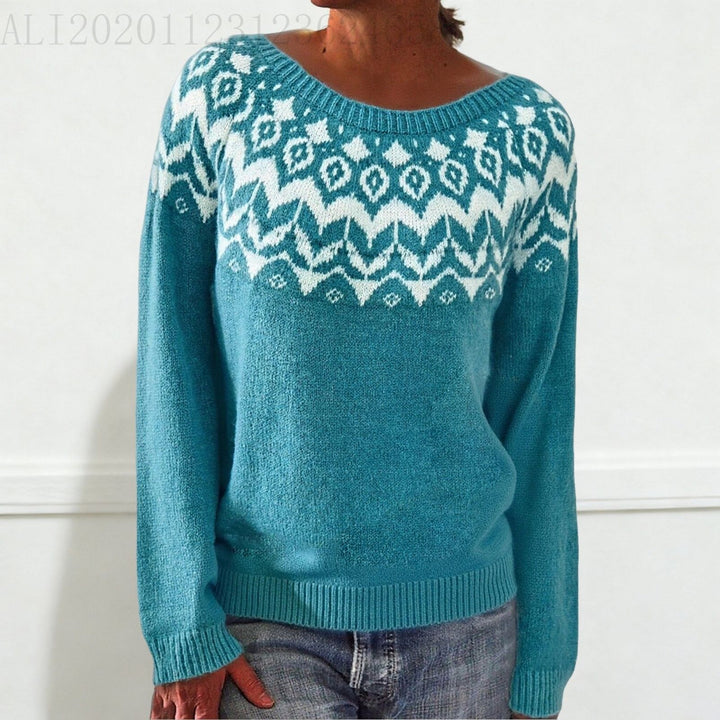 Damen nan Norwegerpullover aus Wollmix mit Rundhalsausschnitt und traditionellem Fair-Isle-Yoke Echo Archiv
