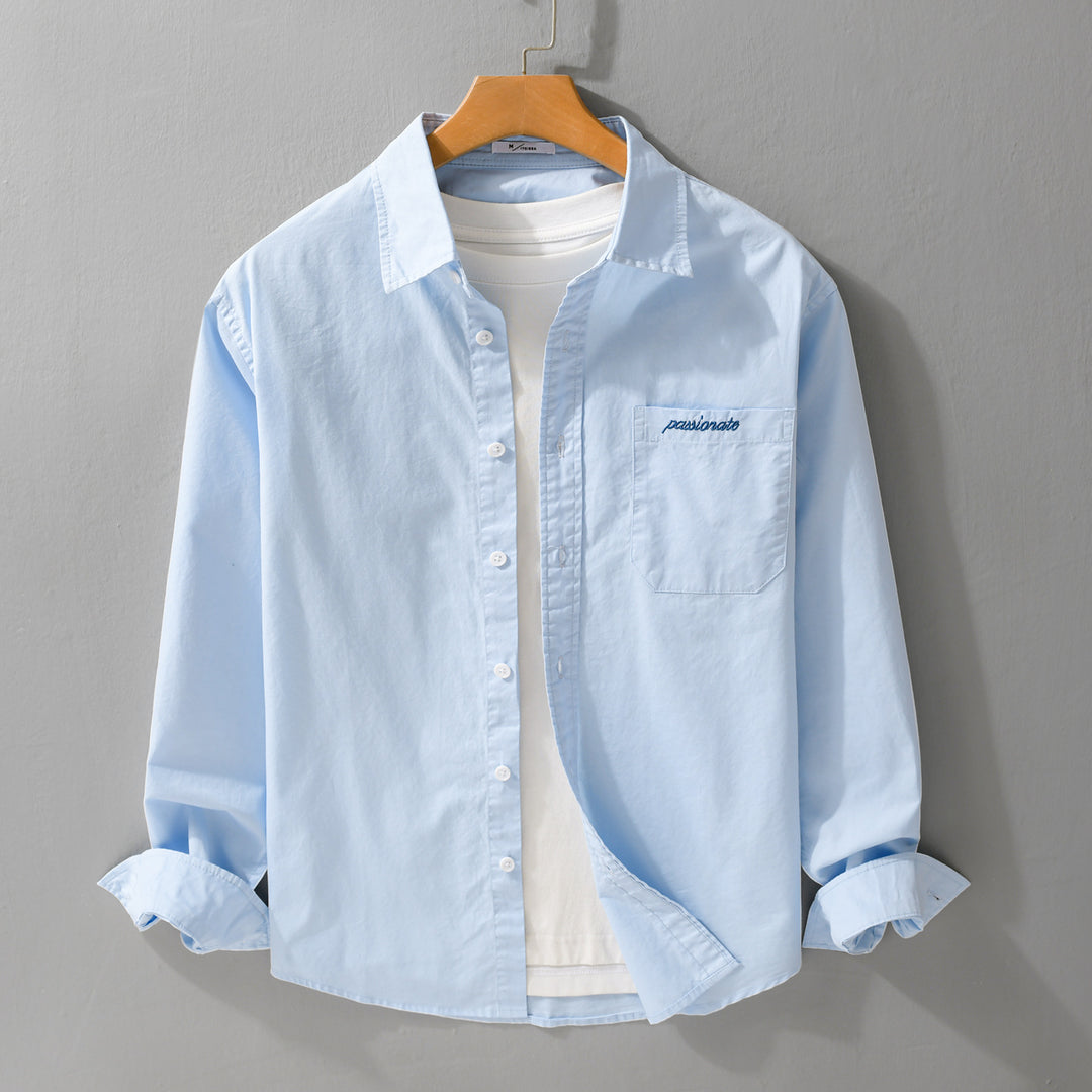 Herren Relaxed-Fit Baumwoll-Overshirt mit Stickerei auf Brusttasche Echoarchiv