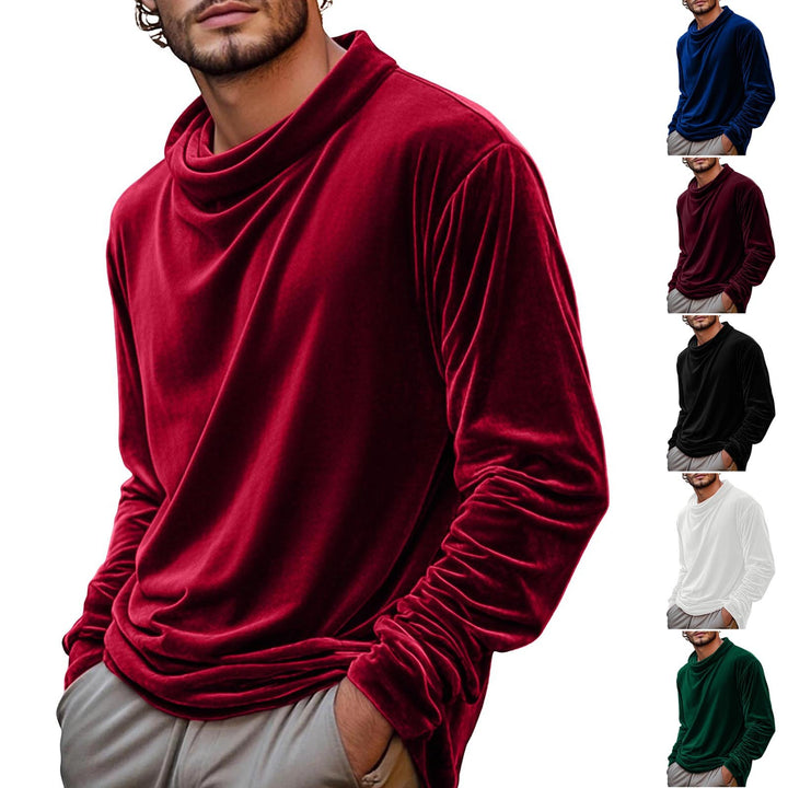 Herren Samt-Langarmshirt mit Schalkragen – Marzano