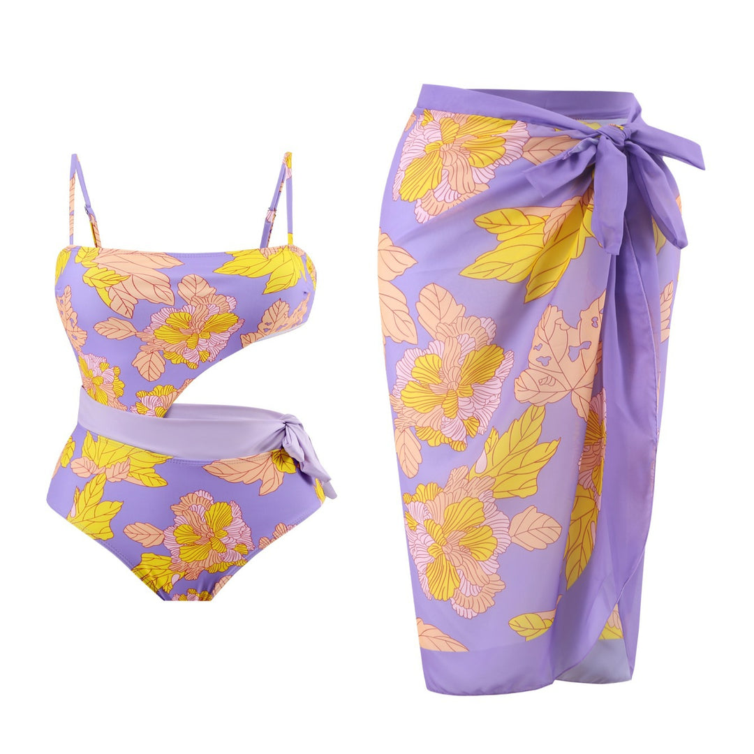 Damen Einteiler Badeanzug mit floralem Design und Wickelrock Echo Archiv