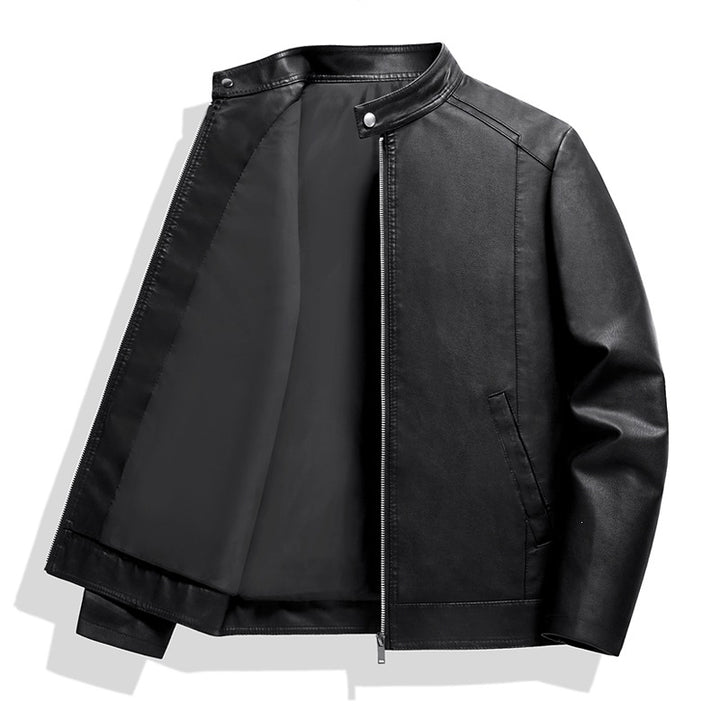 Herren Schlichte Kunstleder-Cityjacke mit Stehkragen, Zweiwege-Reißverschluss & Eingrifftaschen Echoarchiv