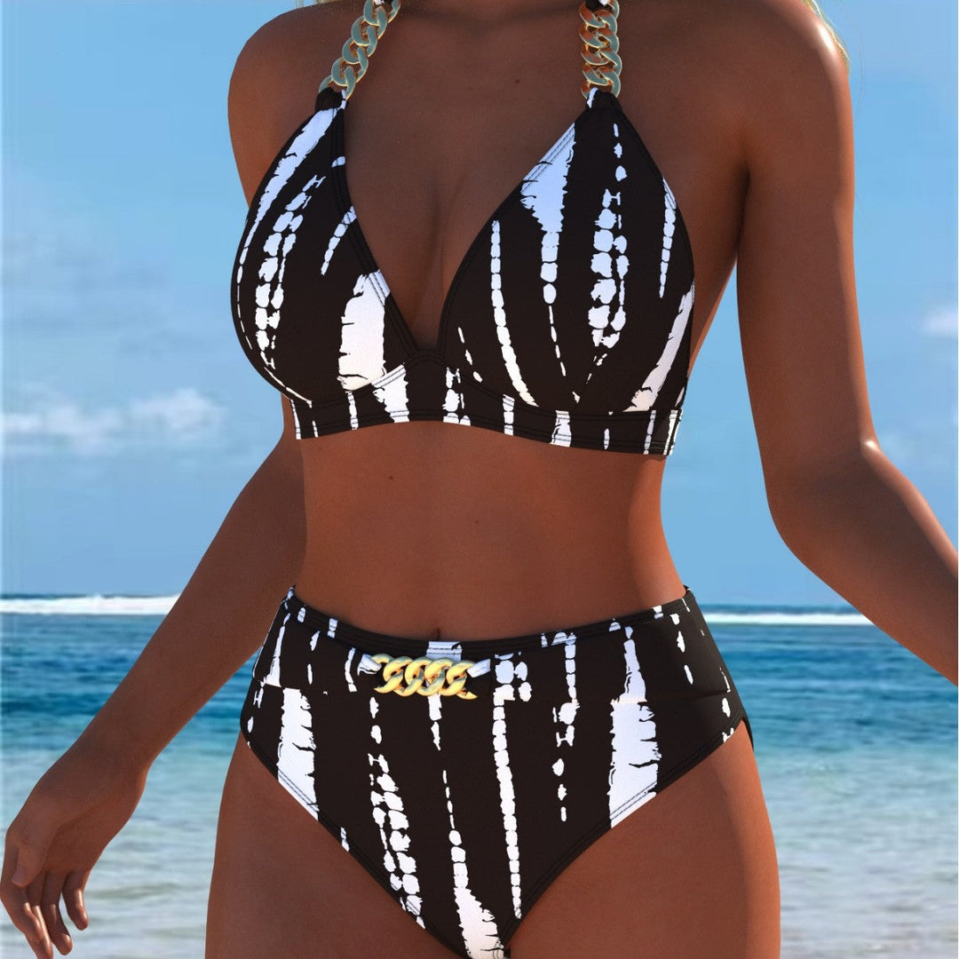 Damen Bikini mit luxuriösem Marmormuster und edlen Details Echoarchiv
