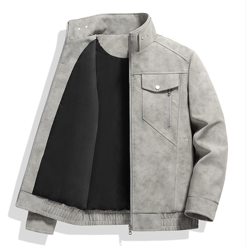 Herren  Faux-Suede Strukturierte Stehkragen-Zip-Jacke mit schrägen Brusttaschen Echo Archiv