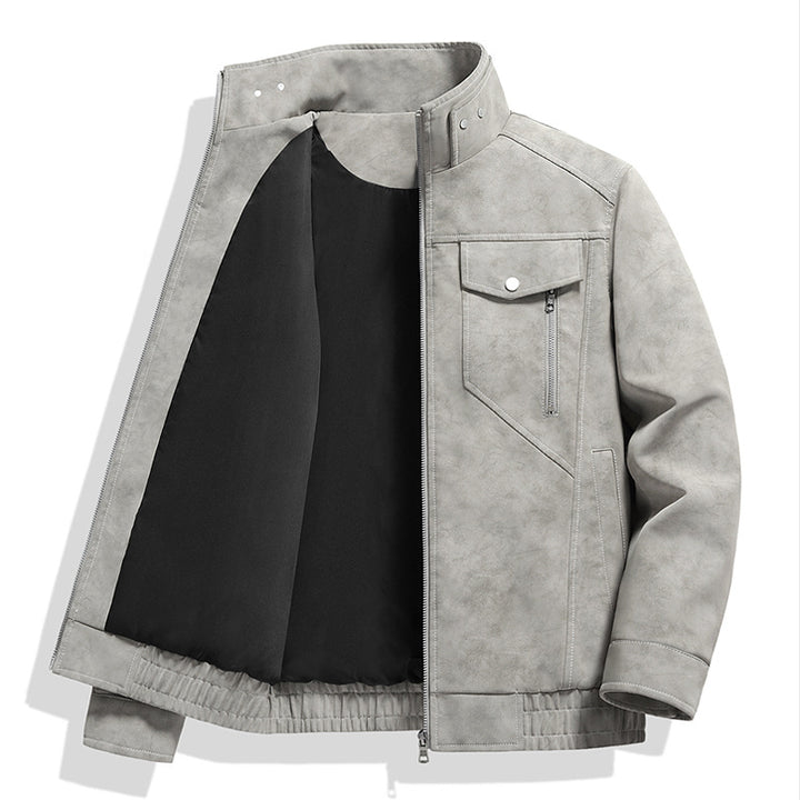 Herren  Faux-Suede Strukturierte Stehkragen-Zip-Jacke mit schrägen Brusttaschen Echo Archiv