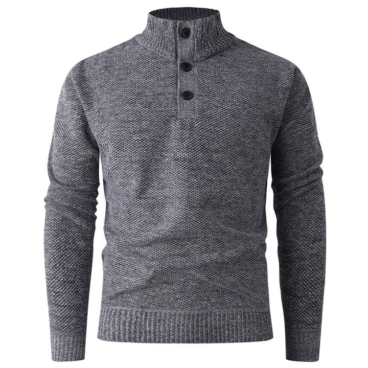 Herren Feinstruktur-Strickpullover mit Stehkragen und zweifacher Knopfleiste Echo Archiv