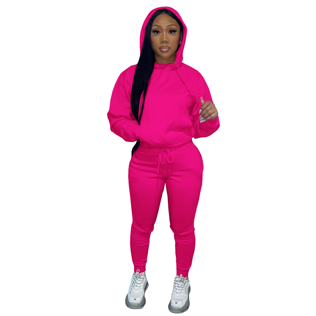 Damen nan Kapuzen-Lounge-Set mit Kängurutasche taillierter Jogginghose und Bündchen Echo Archiv