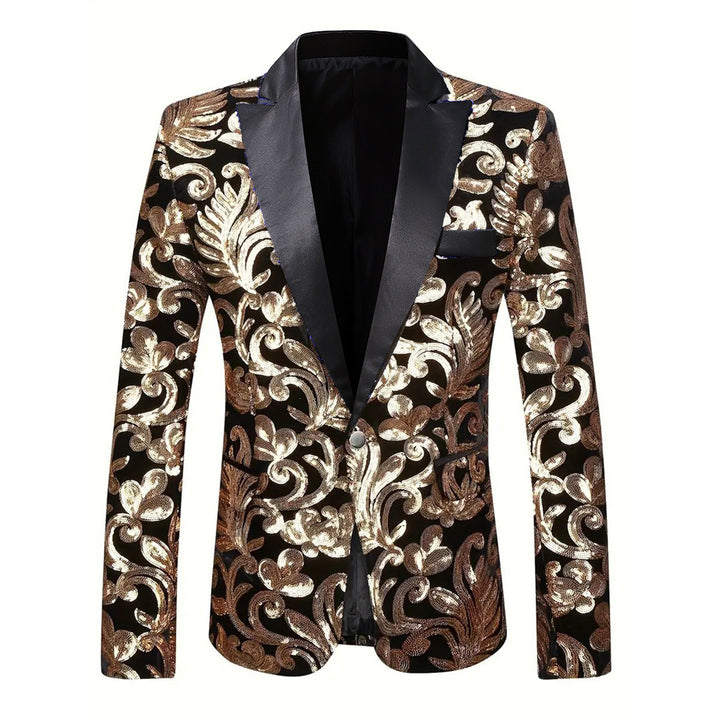 Herren eleganter Samtblazer mit floralen Paillettenmustern Echoarchiv