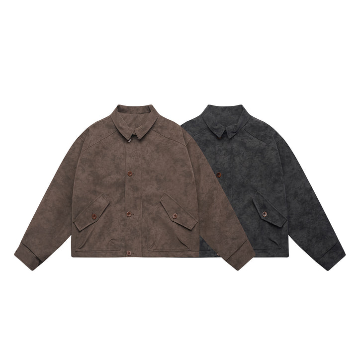 Herren Kurz geschnittener Suede‑Optik Blouson mit aufgesetzten Klappentaschen und Hemdkragen Echoarchiv