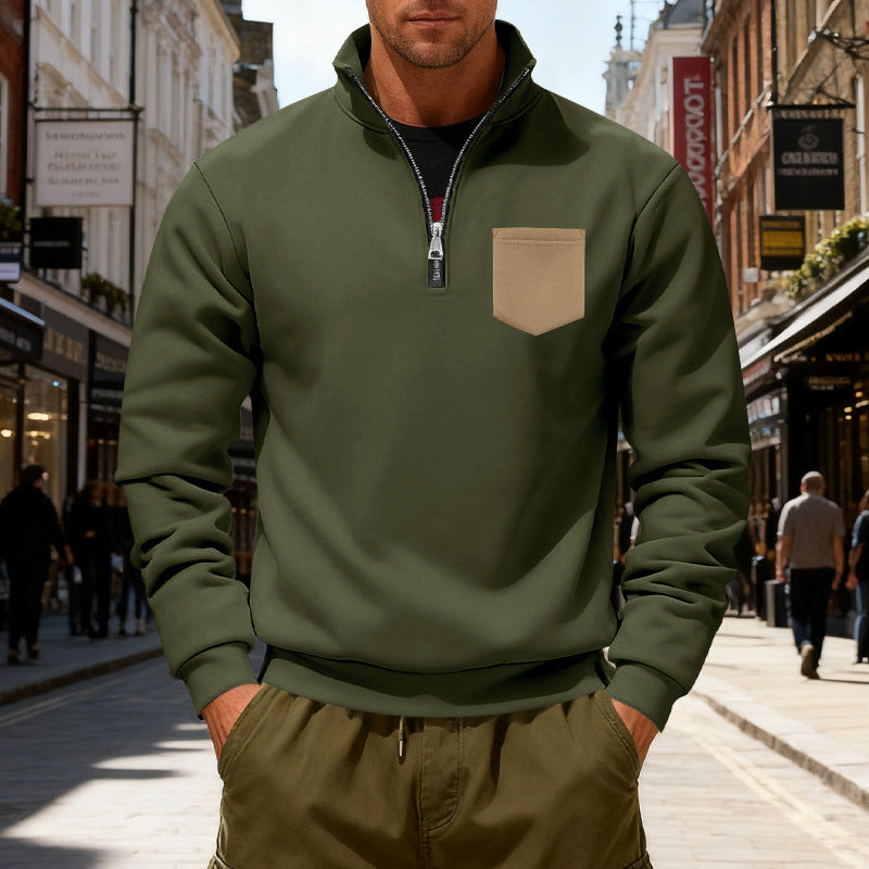 Herren modischer Sweatshirt mit halbem Reißverschluss und aufgesetzter Tasche Echoarchiv
