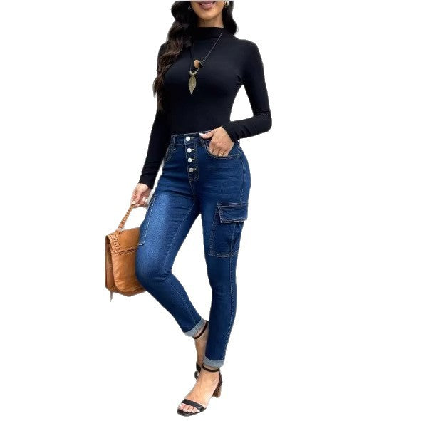 Damen Taillenformende Slim-Cargo-Jeans mit dekorischer Knopfleiste Echo Archiv