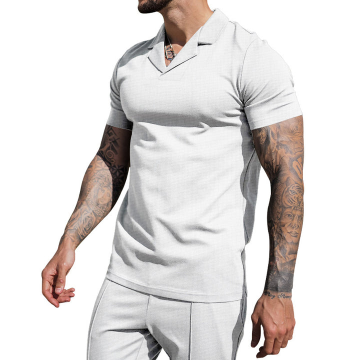 Herren Kurzarm Hemd mit klassischem Henley-Ausschnitt und strukturierter Oberflächenbeschaffenheit Echoarchiv