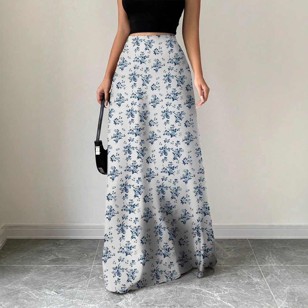 Damen Maxirock mit floralem Muster und seitlichen Schlitzen Echo Archiv