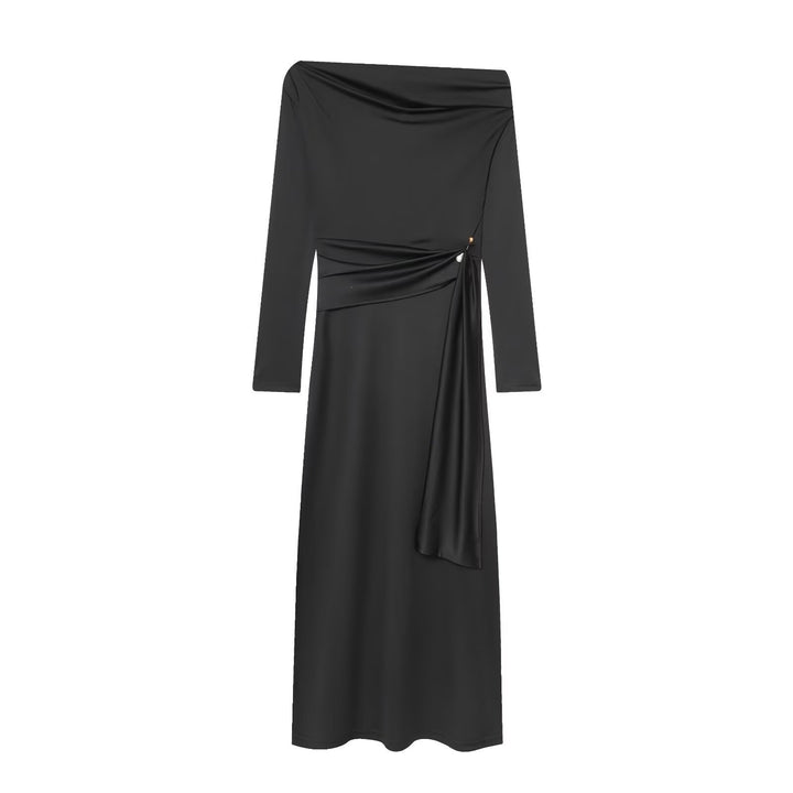 Damen elegantes Maxikleid mit asymmetrischem Ausschnitt und dekorativer Drapierung Echo Archiv