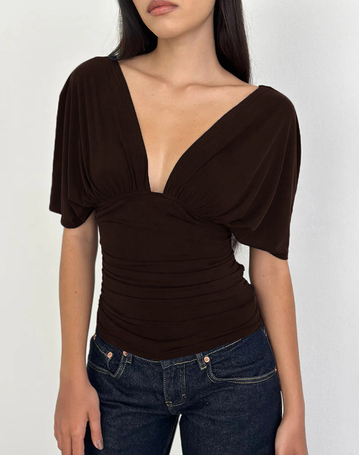 Damen Elegantes Oberteil mit tiefem V-Ausschnitt und lässigem Drapierungsdesign Echo Archiv