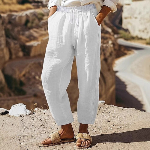 Damen Casual-Chino Leinenoptik Culotte mit elastischem Tunnelzugbund und Eingrifftaschen – Avélisse