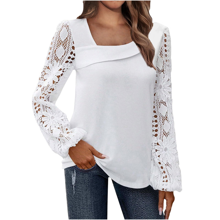 Damen Bluse mit quadratischem Ausschnitt und gehäkelten Spitzenärmeln Echoarchiv