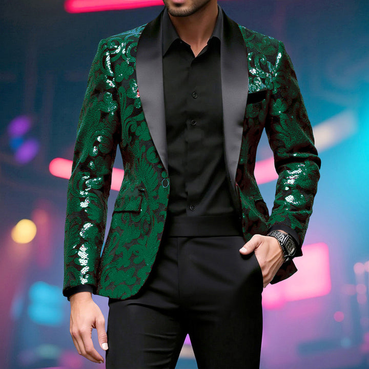 Herren glitzernder Anzugblazer mit floralen Paillettenmustern Echoarchiv