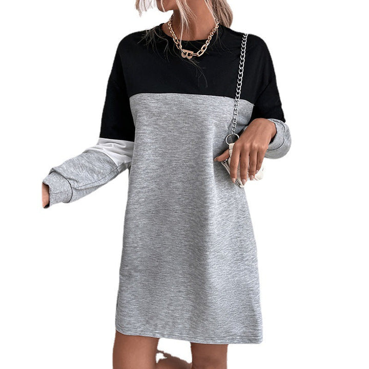 Damen Kurz geschnittenes Colorblock-Sweatshirtkleid aus Baumwollmix mit Rundhalsausschnitt Echoarchiv