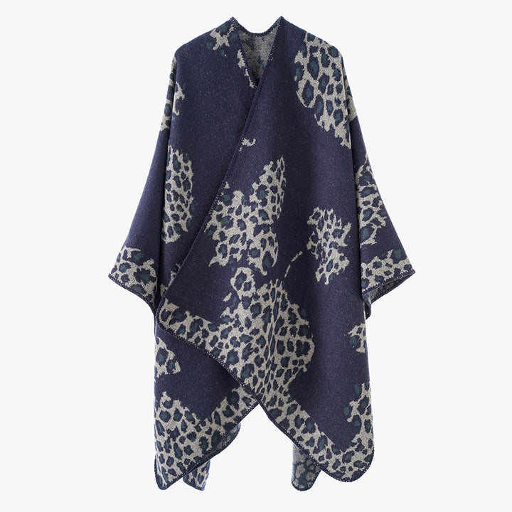 Damen Wolloptik-Überwurf mit gewebtem Leopard-Jacquard und offenem Zipfelrand Echo Archiv