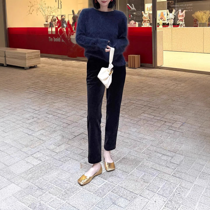Damen Samt-Hose mit geradem Bein und hoher Taille Echo Archiv
